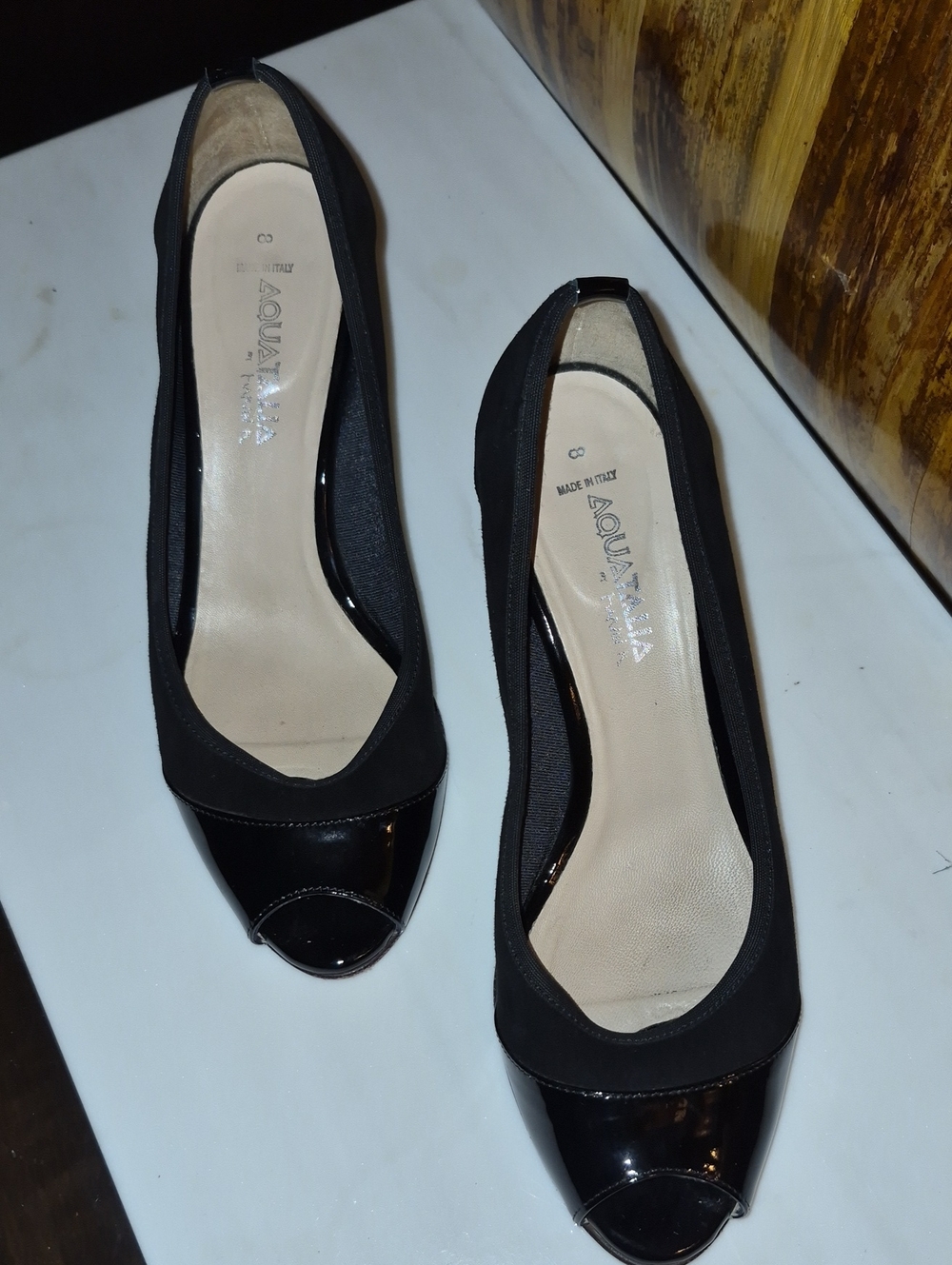 Aquatalia by Marvin K Black Peep Toe Heels US 8